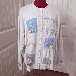 Marisa Christina sweater womens sz XL Christmas Collection 2000 white cardigan
